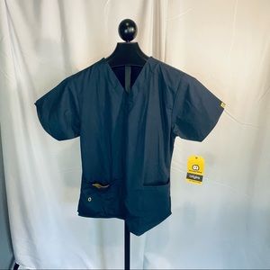 NWT WonderWink Origins Women's Navy V-neck Front Pockets Scrub Top Size Medium